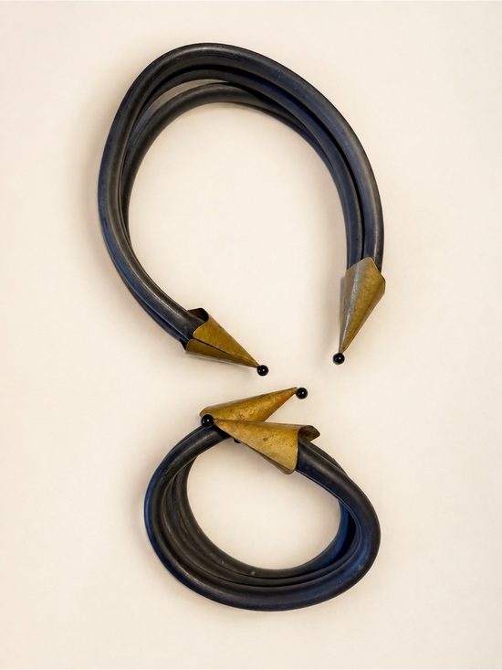 Jewelry - Black Rubber and Brass pen design necklace and bracelet set